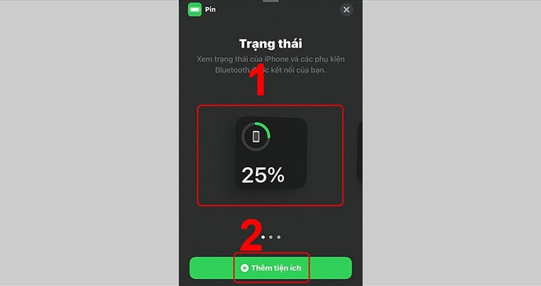 Lựa chọn hình dạng của Widget để thêm tiện ích và xem phần trăm pin.